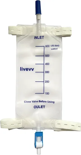 Vista 2 de Paquete de 3 bolsas de drenaje urinario fáciles de tocar, válvula antirreflujo de 20.3 fl oz, correas de tela de drenaje fácil