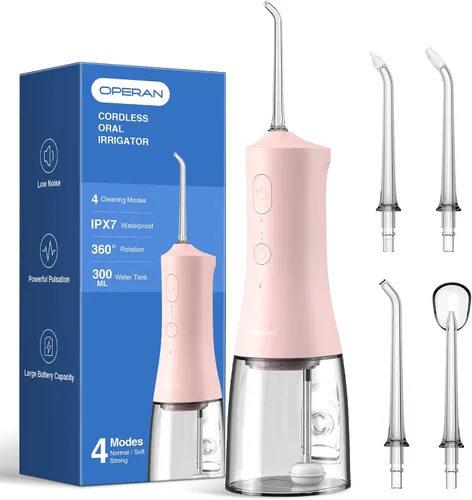Vista 11 de Operan Irrigador dental de agua inalámbrico de 10.1 fl oz, irrigador dental portátil para dientes, 4 modos de pulso, IPX7, irrigador oral