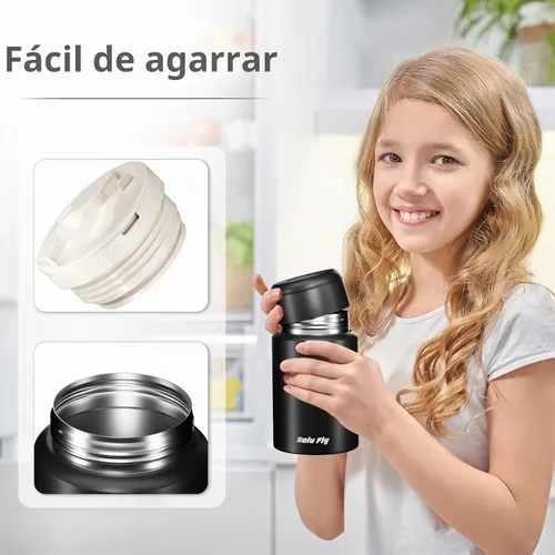 Vista 3 de Contenedor de alimentos aislado de 18 onzas con cuchara y bolsa aislada, termo de sopa para alimentos calientes, retención de calor de 10 horas