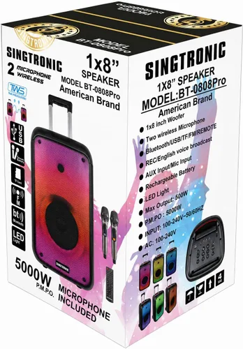Vista 8 de Singtronic BT-0808Pro Portable 500W Sistema de karaoke todo en uno, gratuito: 2 x micrófonos profesionales
