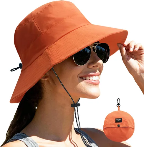 Vista 20 de NPJY Packable Sun Bucket Hat for Women Outdoor Waterproof Rain Hat Beige liso (plegable)