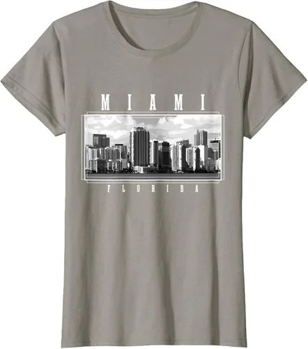 Vista 26 de Miami Skyline Florida Pride Vintage Miami Camiseta, Negro