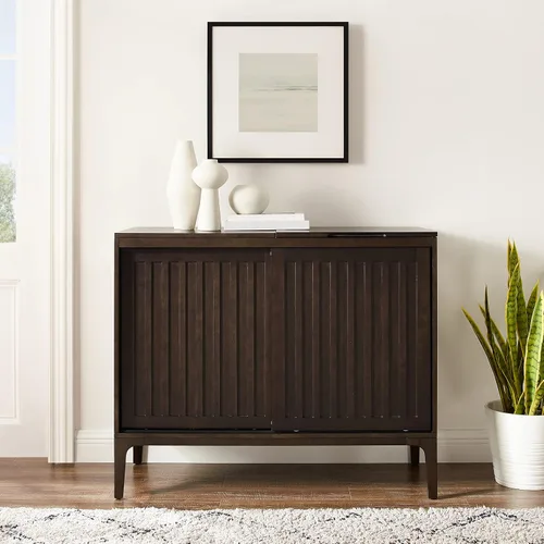 Vista 11 de Crosley Furniture Asher Media Console y soporte para tocadiscos con almacenamiento para discos de vinilo, color marrón oscuro