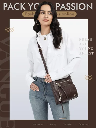 Vista 6 de Vangue Crossbody Purses for Women Multi Pockets Vintage Bags Trendy Vegan Leather