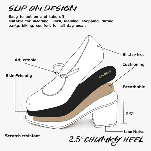 Vista 3 de JENN ARDOR Zapatos de tacón grueso para mujer, zapatos de vestir Mary Jane con punta cerrada, cómodos zapatos de vestir con punta cuadrada