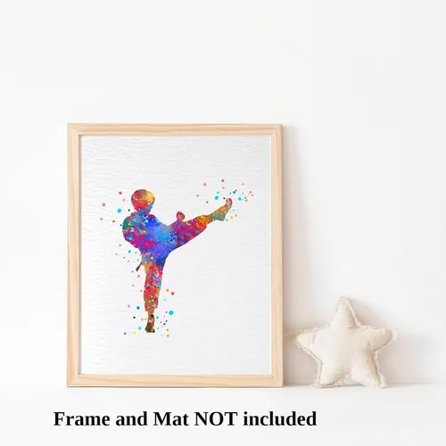 Vista 3 de Dignovel Studios 8X10 sin marco Karate Boy Kid Artes marciales Padre Hijo Deportes Coraje Acuarela Arte Impresión Póster Pared Guardería Niños