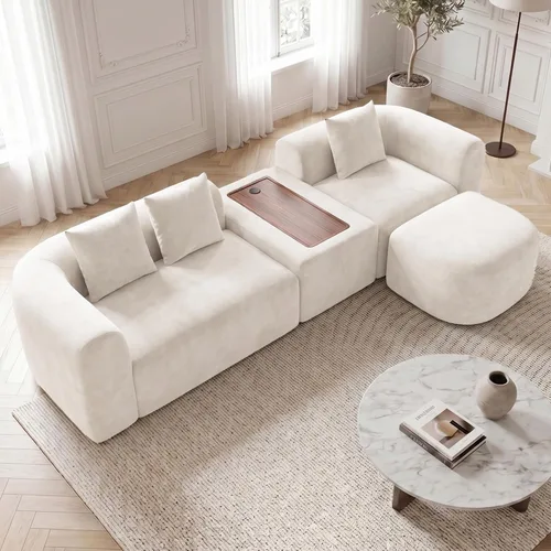 Vista 12 de Sofá de nube curva de 120 pulgadas, sofá seccional en forma de L con mesa Marrón claro