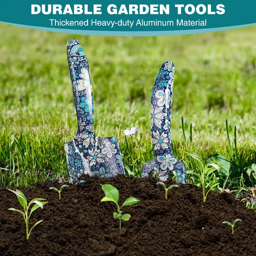 Vista 4 de WORKPRO Juego de herramientas de jardín de aluminio, 4 piezas de herramientas de jardín de mano resistentes con caja que incluye paleta, rastrillo