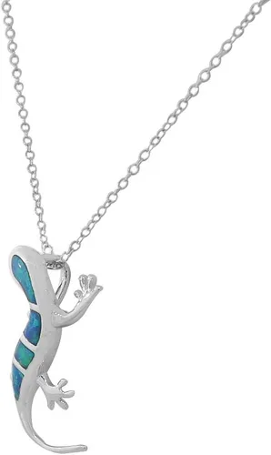 Vista 2 de My Daily Styles Collar con colgante de ópalo simulado de plata de ley 925 para mujer, color azul turquesa y lagarto, Plata esterlina, Ópalo