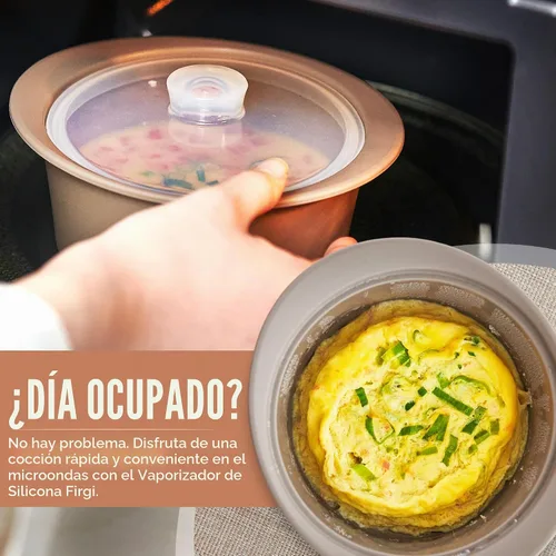 Vista 2 de Olla de vapor de microondas de silicona platino de 27oz con asa y tapa - Tazón de vapor coreano 100% apto para alimentos, olla resistente al calor