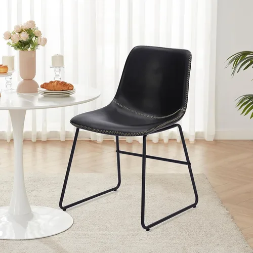 Vista 4 de Soohow Juego de 4 sillas de comedor modernas de mediados de siglo, sillas de cocina tapizadas de piel sintética con patas de metal, cómodas sillas