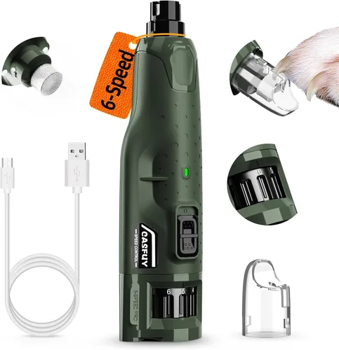 Vista 13 de Casfuy Molinillo de uñas para perro silencioso - (45db) Pulidora de uñas para mascotas de 6 velocidades con 2 luces LED para perros/gatos grandes