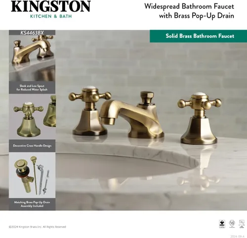 Vista 6 de Kingston Brass KS4463BX Grifo de baño extendido de 8 pulgadas, latón antiguo