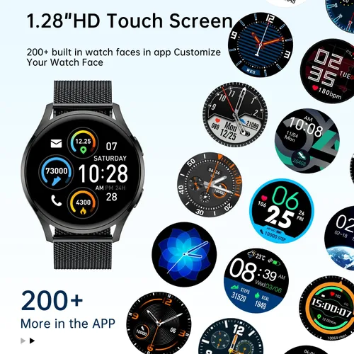 Vista 6 de Reloj inteligente para hombres y mujeres Fitness: resistente al agua, marca/respuesta de llamadas, relojes inteligentes para hombres, relojes