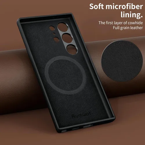 Vista 4 de Funda de cuero genuino para Samsung Galaxy S24 Ultra - Cuero de grano completo, compatible con MagSafe y carga inalámbrica, botones de metal bisel