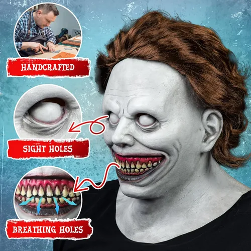 Vista 3 de Máscara de cuero sintético, máscara espeluznante, máscara de motosierra, máscara de terror para adultos, máscaras de terror para adultos, máscaras