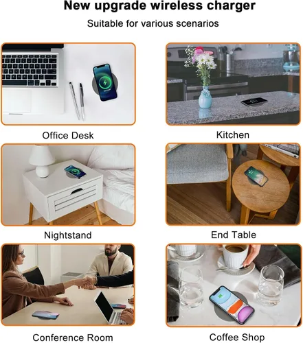 Vista 4 de Cargador inalámbrico NiiTTER invisible de 2 pulgadas (1.969 in), cargador inalámbrico debajo del escritorio, carga inalámbrica debajo del mostrador