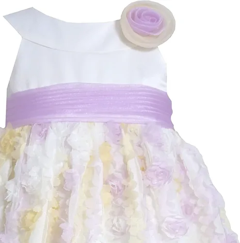 Vista 2 de Bonnie Jean Vestido acampanado de satén y roseta bonaz troquelada para bebés y niñas, para ocasiones especiales, fiesta social de Pascua, morado, 12