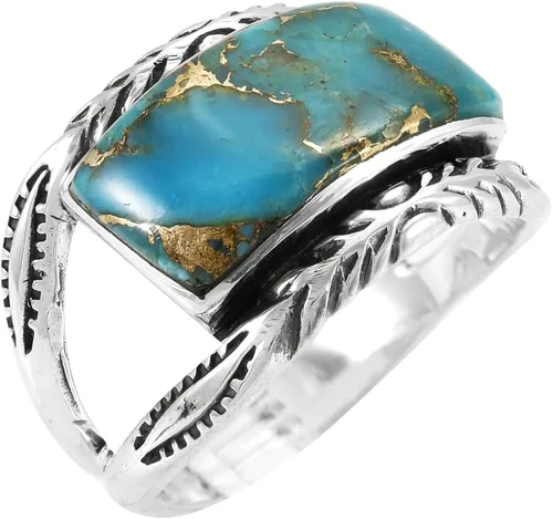 Vista 3 de Anillo turquesa de plata esterlina 925 piedras preciosas auténticas tamaño 6 a 11