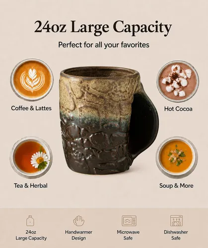 Vista 2 de Taza calentadora de manos de cerámica, tazas de café grandes de 24 Tierra Rústica Ombre
