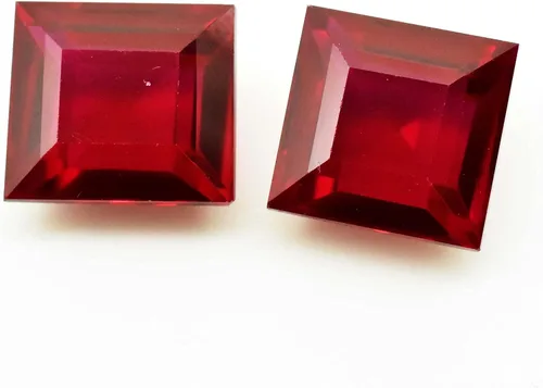 Vista 2 de Ramagems - Piedra preciosa suelta de rubí rojo natural para hacer joyas, corte rectangular, de 7 a 8 unidades cada par, piedra preciosa de rubí