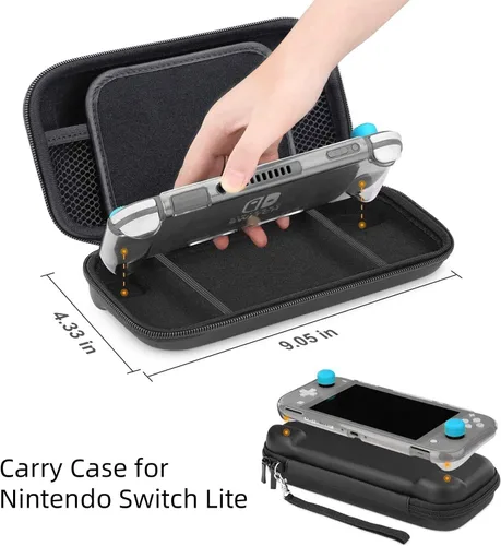 Vista 2 de HEYSTOP Switch Lite - Funda con protector de pantalla HD 8 tarjetas de juego tapas de agarre para el pulgar funda protectora para Nintendo Switch