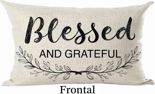 Vista 2 de Ramirar Funda decorativa de almohada lumbar con texto en inglés «Blessed and Grateful para Día de Acción de Gracias», funda de almohada lumbar