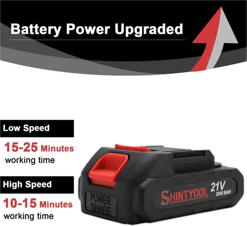Vista 5 de Batería de litio de 21V - Batería de 2.0 Ah con adaptador de cargador, indicador LED, compatible con soplador de hojas y cultivador inalámbrico