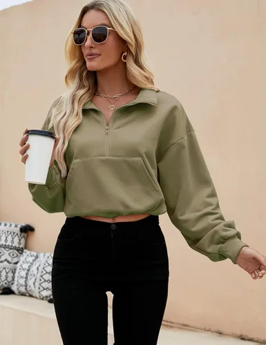 Vista 4 de Kissonic Sudadera con capucha de gran tamaño con media cremallera para mujer, con forro polar