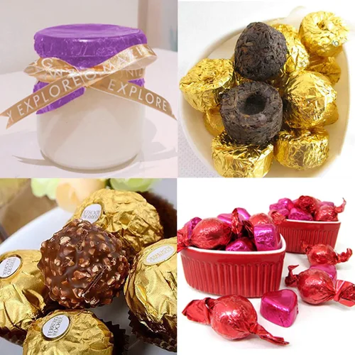 Vista 5 de 700 envoltorios de caramelo de aluminio, envolturas de chocolate, papel cuadrado de aluminio para embalaje de dulces de caramelo, decoración
