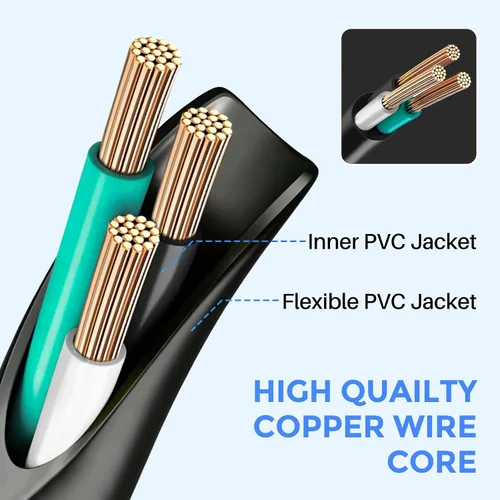 Vista 4 de Cable de alimentación de CA de 3 clavijas de 4 pies, cable de repuesto de enchufe en ángulo 90, NEMA 5-15P a C13, compatible con TV, escritorio