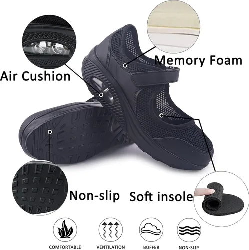 Vista 4 de Zapatos de enfermería de trabajo para mujer, antideslizantes, ajustables y transpirables, para caminar, fitness, informal, enfermería, ortopédicos