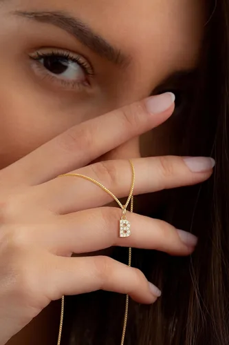 Vista 3 de Misearo 14K Gold Plated Cubic Zirconia Initial Necklaces for Women - Dainty Gold CZ Letter Pendant Necklaces, 14k Gold Plated, Trendy and Cute