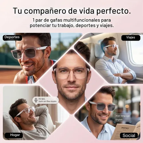 Vista 8 de Gafas de traducción inteligente AI, lentes fotocrómicas Pink-GS03