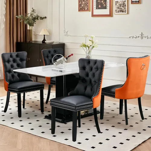 Vista 84 de Juego de 2 sillas de comedor tapizadas de tela de lino, sillas de cocina modernas de mediados de siglo con respaldo alto, ribete de cabeza de clavo