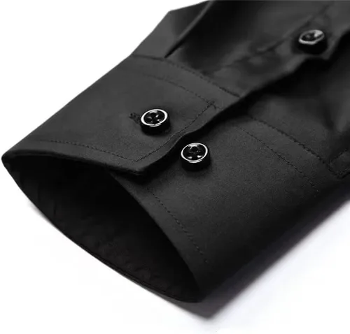Vista 5 de HUUTOE Camisas de vestir para hombre, manga larga, ajuste regular, color sólido, elástico, para negocios, boda, graduación, camisa grande y alta