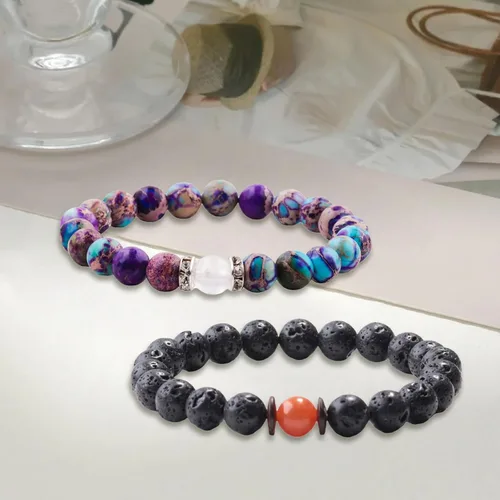 Vista 42 de 2 pulseras magnéticas para parejas, piedra natural negra mate, cristal para votos de amor eterno, juego de pulseras de cuentas de piedra de energía