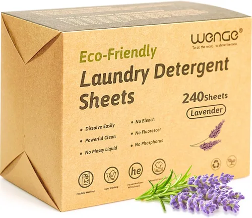 Vista 10 de Wenge Sábanas de detergente para ropa ecológicas, 240 unidades, sin jarra de plástico, tecnología sin líquidos, hipoalergénicas para el hogar