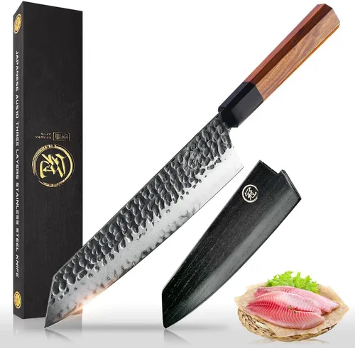 Vista 11 de GRAND SHARP Cuchillo de chef japonés Santoku de 5 pulgadas, cuchillo de cocina de acero inoxidable de alto carbono AUS10 de 3 capas, cuchillos