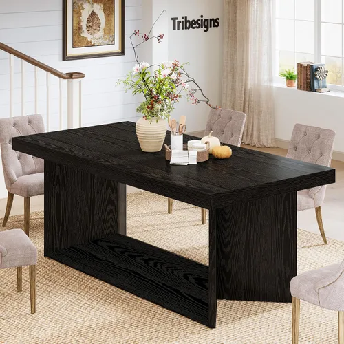 Vista 5 de Tribesigns Mesa de comedor de 63 pulgadas para 4-6, mesa de cocina de granja con pedestal resistente, muebles rectangulares de madera para el hogar