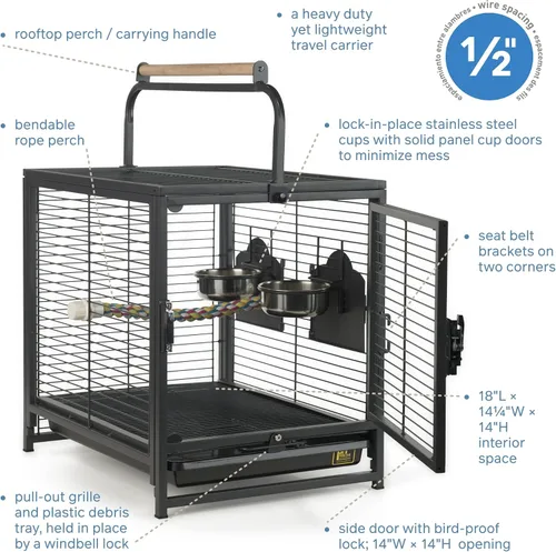 Vista 7 de Prevue Pet Products Transportador de viaje para pájaros, negro 18.8 pulgadas de largo x 14.9 pulgadas de ancho x 18.0 pulgadas de alto