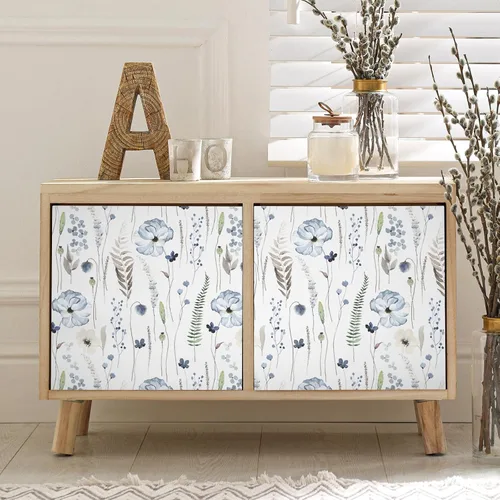 Vista 7 de VEELIKE Papel tapiz floral azul de acuarela para despegar y pegar, papel tapiz botánico de helecho bohemio para dormitorio, baño, guardería, 17.7 x