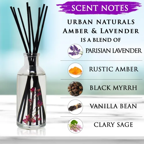 Vista 3 de Urban Naturals Amber & Lavender - Juego de difusor con varillas aromáticas Colección de aromaterapia (Awaken + Renew) Mind & Body Ambientador