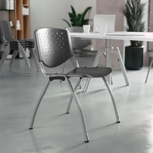 Vista 12 de BizChair Casa y Oficina Silla de Pila de Plástico Verde con Respaldo Perforado - Silla de Invitados