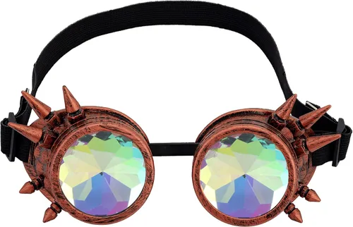 Vista 29 de Gafas de caleidoscopio retro con pinchos, gafas de cristal arcoíris steampunk estilo soldadura, gafas de cosplay punk