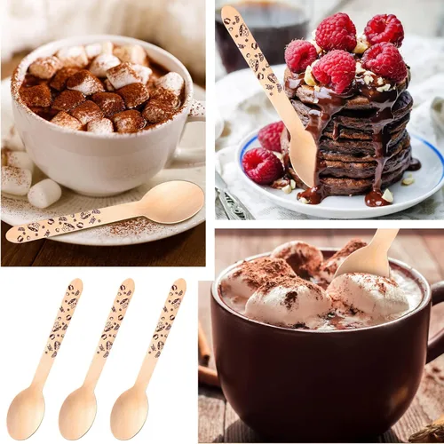 Vista 7 de Eaasty 100 cucharas de madera para chocolate caliente y cacao – 6 pulgadas desechables de Navidad malvavisco, bastón de caramelo, barra