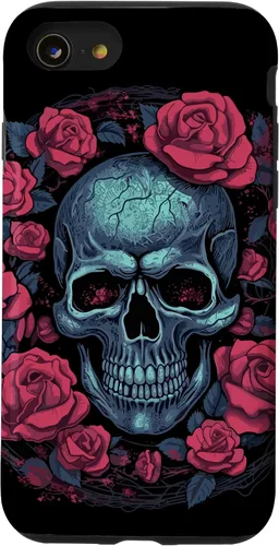 Vista 13 de Funda para iPhone 14 Skull and Roses Red Floral Dark Goth Horror Skull Case