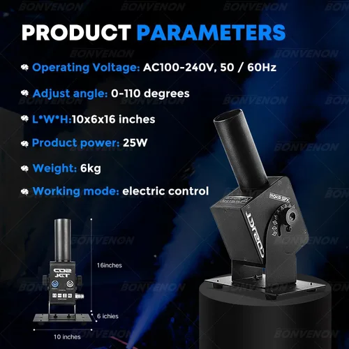 Vista 8 de MOKA SFX Máquina de chorro de CO2 Máquina de chorro de cañón de CO2 Control de potencia ajustable de ángulo de 110 ° para espectáculos de fiesta