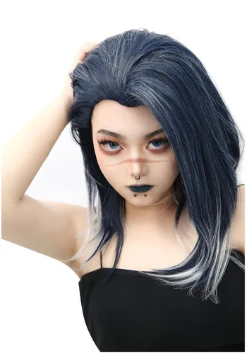 Vista 2 de C-ZOFEK Game Valorant - Peluca de cosplay de color negro plateado largo para mujer Halloween