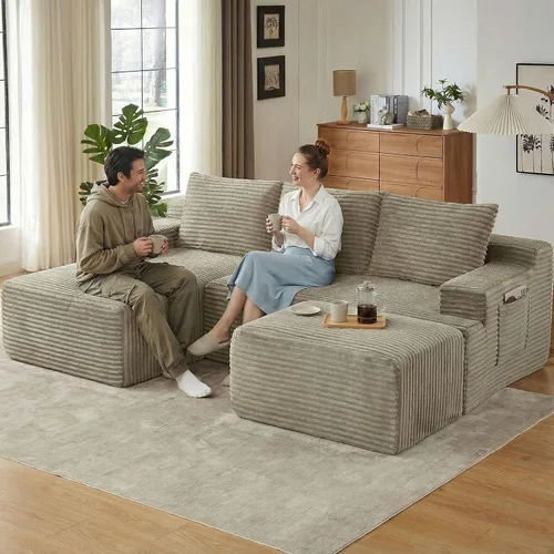 Vista 12 de Sofá seccional Cloud de 96 pulgadas, sofá deshuesado para sala de estar, sofá modular con asiento profundo, sofá de pana cómodo y esponjoso con Negro